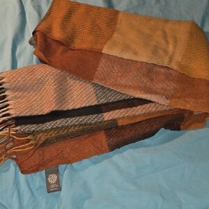 Vince Camuto Multi-Tone Brown & Tan Plaid Fringe Scarf